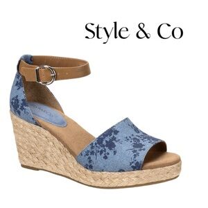 Style & Co. Women's 3” Blue Floral Wedge Sandals Sz 8.5